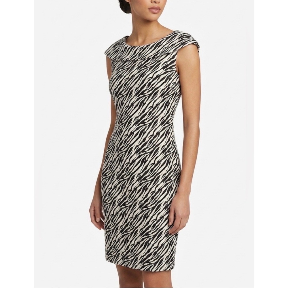 Mob Wife‎ Calvin Klein Animal Print Dress Black White Portrait Collar Size 6